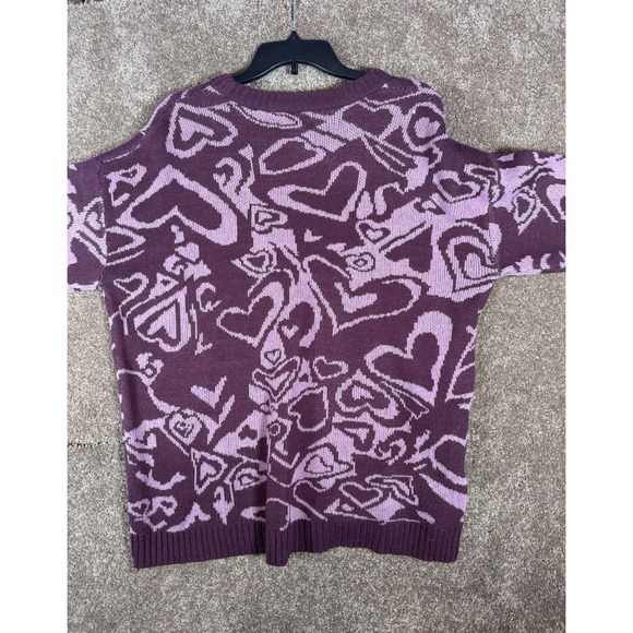 Just Polly Juniors' Crewneck Hearts Sweater Plum/Mauve Size XL - Picture 7 of 7